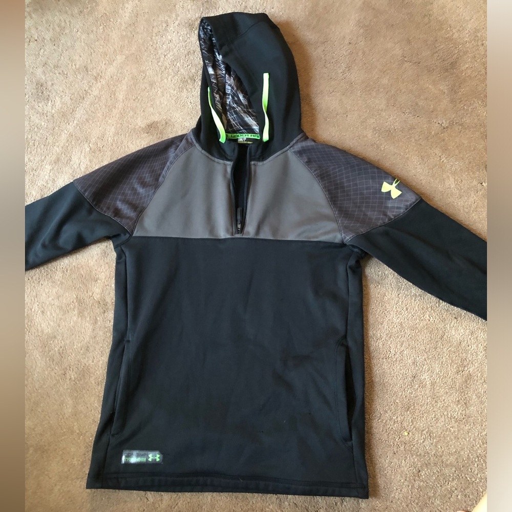 Under Armour Black & Gray Hooded Pullover with Neon green Accents sz small